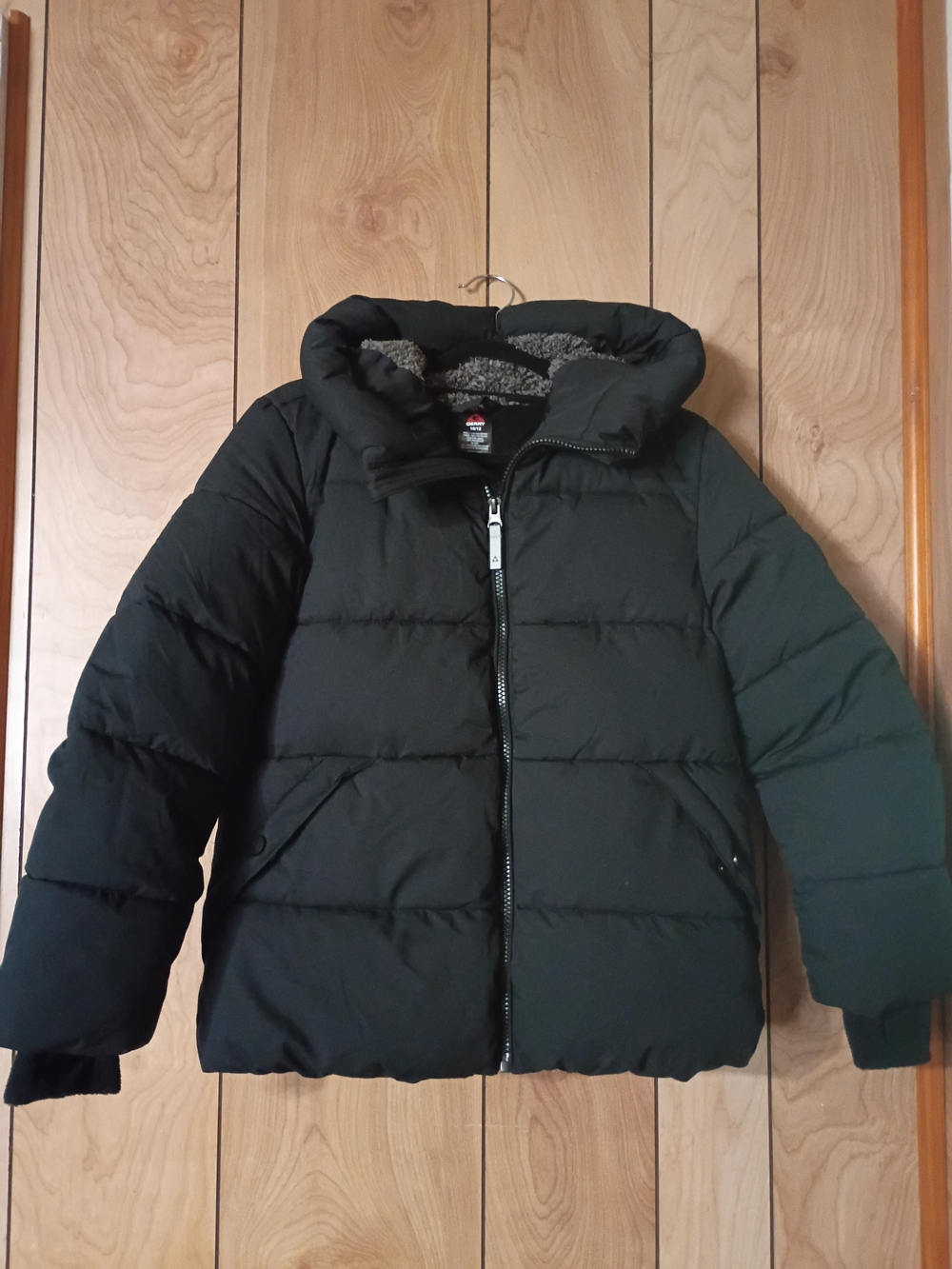 Children's Black Puffer Jacket with Sherpa-Lined Hood